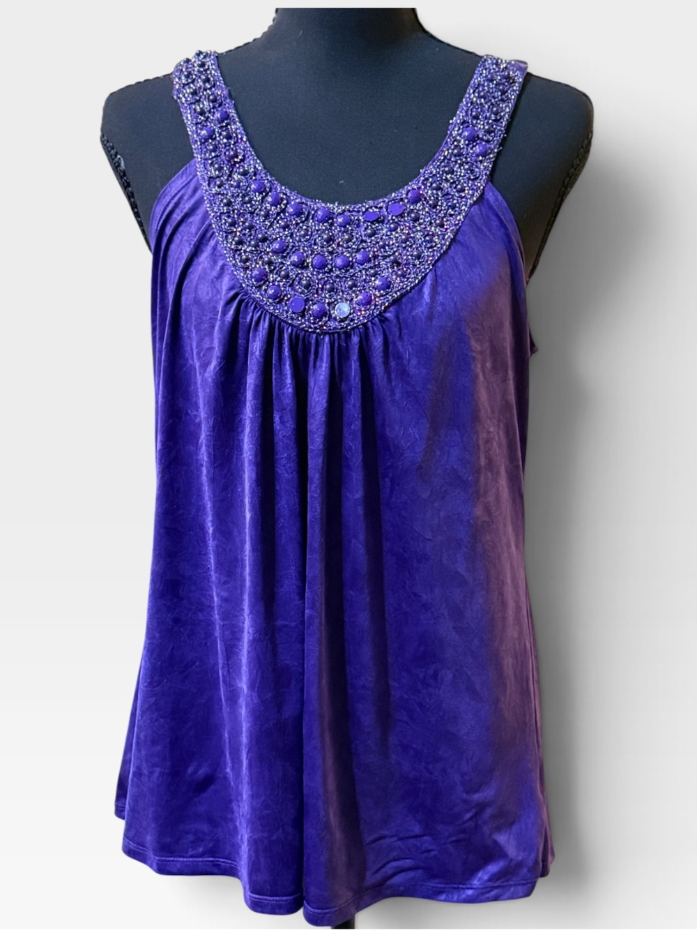 Vintage Y2K IZ BYER CALIFORNIA Embellished Bib Neck Shiny Camisole Top L